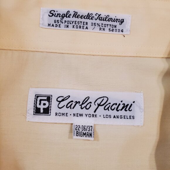 Carlo Pacini Dress Shirt Big Man 22-36/37 Yellow Button Up Long Sleeve Tailored - Picture 7 of 7